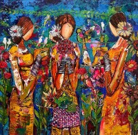 Shazly Khan, Beautiful conversations with nature. series 1, 24 x 24 Inch, Acrylic on Canvas, Figurative Paintings, AC-SZK-139